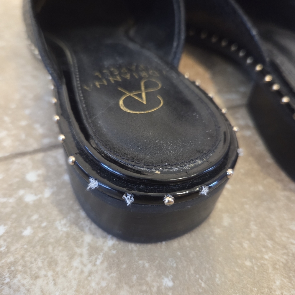 Adrianna Papell Women's Black Leather Loafer Slip On Stud Mules Shoes. 8 Preppy - Picture 5 of 7